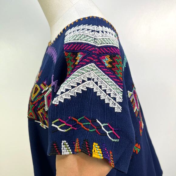 Handmade Woven Guatemalan Chajul Huipil Top Blue - Picture 5 of 8